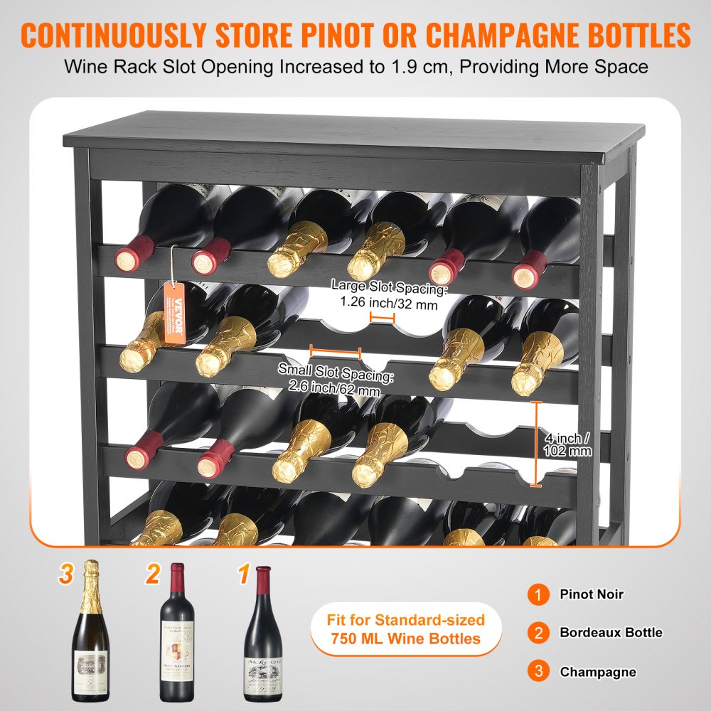 OPX-KWR27BL - 39.4" Bamboo Wine Rack Holds 42 Bottles, 7 Layers