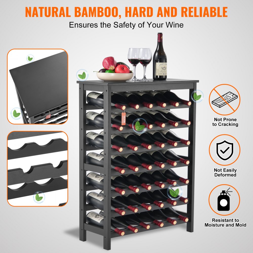 OPX-KWR27BL - 39.4" Bamboo Wine Rack Holds 42 Bottles, 7 Layers
