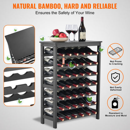OPX-KWR27BL - 39.4" Bamboo Wine Rack Holds 42 Bottles, 7 Layers