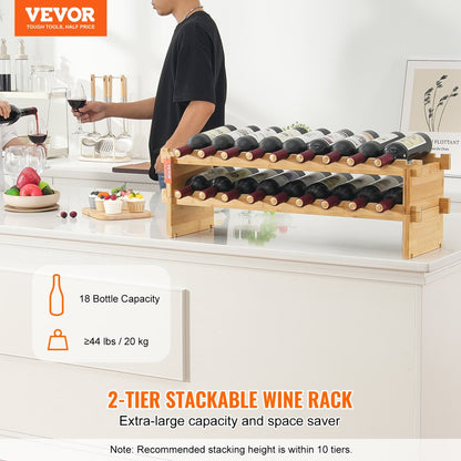 OPX-KWR218 - 33.5" Bamboo 18-Bottle Wine Rack, 2-Tier Freestanding Design
