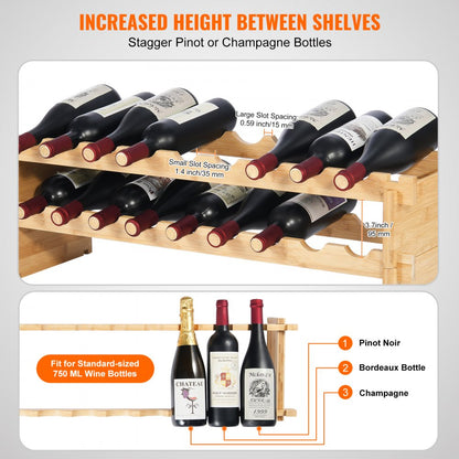 OPX-KWR218 - 33.5" Bamboo 18-Bottle Wine Rack, 2-Tier Freestanding Design