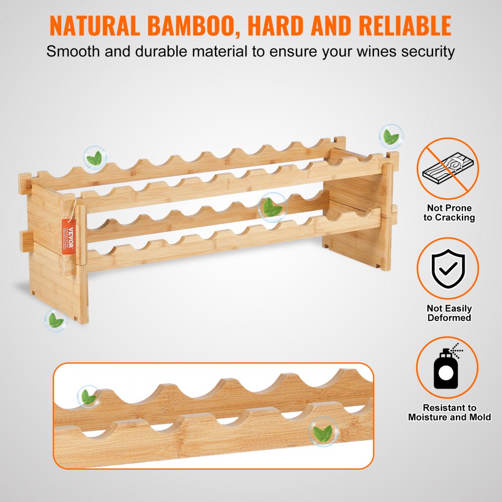 OPX-KWR218 - 33.5" Bamboo 18-Bottle Wine Rack, 2-Tier Freestanding Design