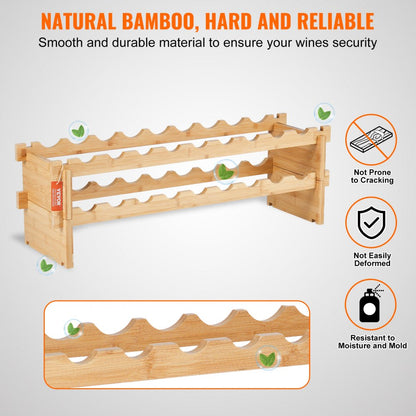 OPX-KWR218 - 33.5" Bamboo 18-Bottle Wine Rack, 2-Tier Freestanding Design