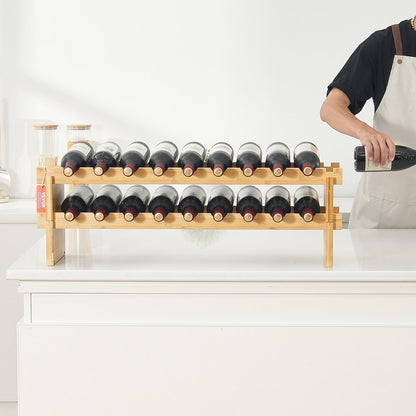OPX-KWR218 - 33.5" Bamboo 18-Bottle Wine Rack, 2-Tier Freestanding Design