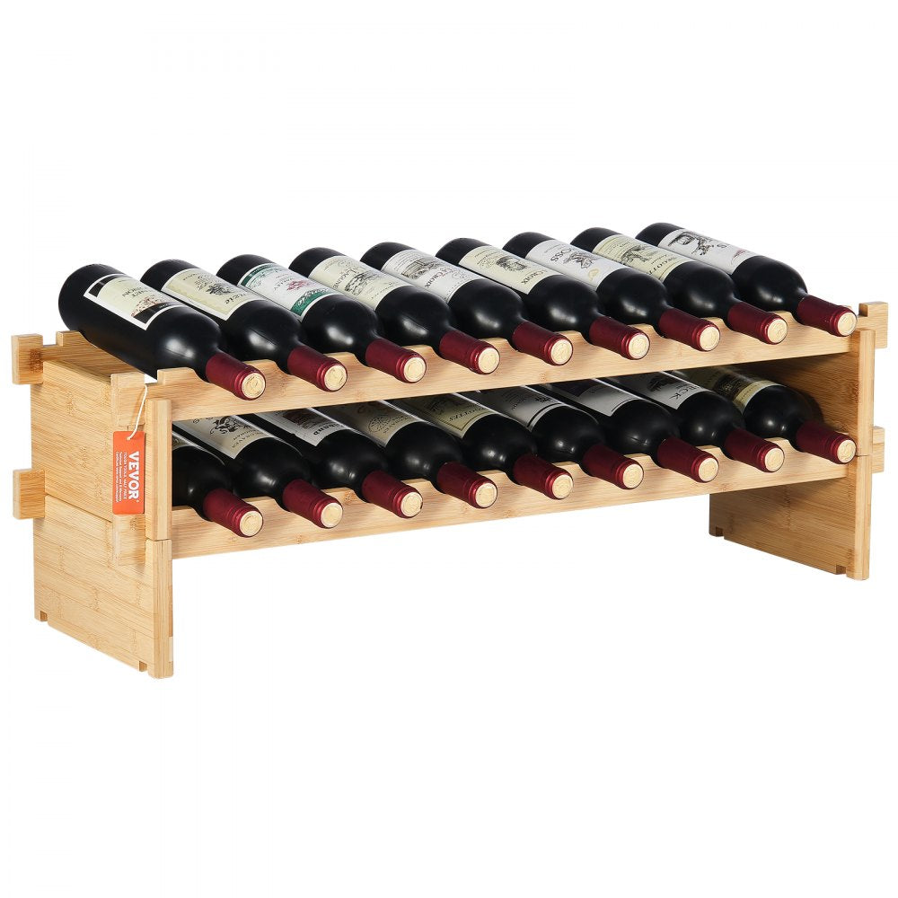 OPX-KWR218 - 33.5" Bamboo 18-Bottle Wine Rack, 2-Tier Freestanding Design