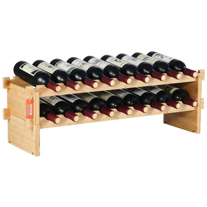 OPX-KWR218 - 33.5" Bamboo 18-Bottle Wine Rack, 2-Tier Freestanding Design