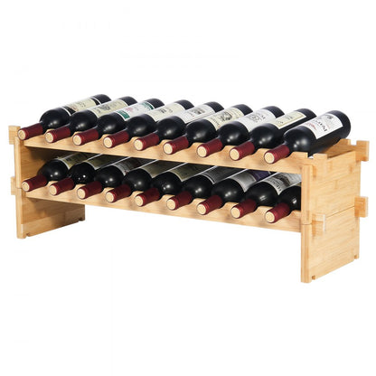 OPX-KWR218 - 33.5" Bamboo 18-Bottle Wine Rack, 2-Tier Freestanding Design