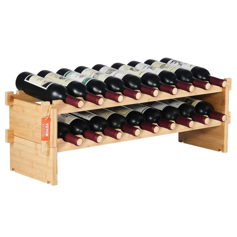 OPX-KWR218 - 33.5" Bamboo 18-Bottle Wine Rack, 2-Tier Freestanding Design