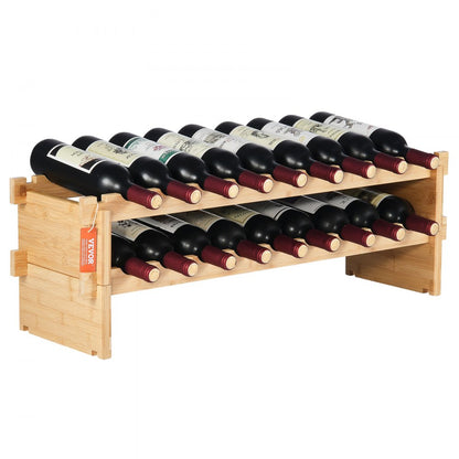 OPX-KWR218 - 33.5" Bamboo 18-Bottle Wine Rack, 2-Tier Freestanding Design