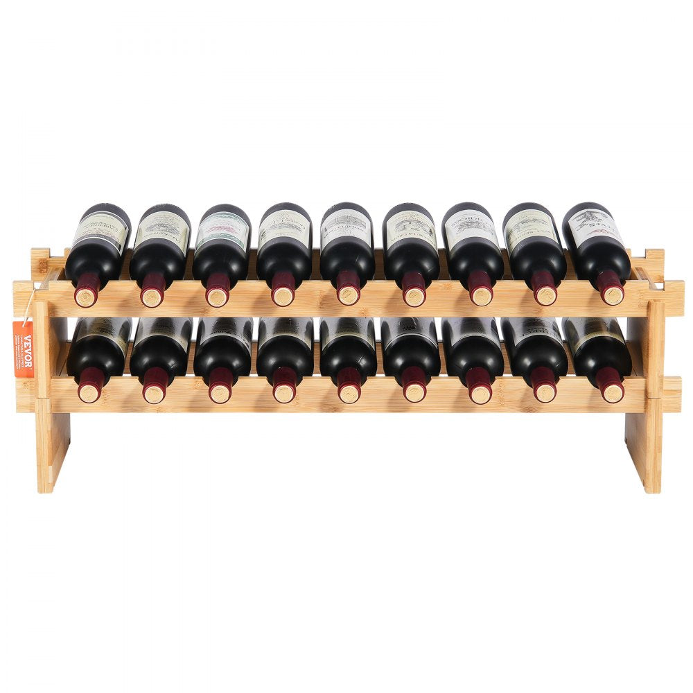 OPX-KWR218 - 33.5" Bamboo 18-Bottle Wine Rack, 2-Tier Freestanding Design