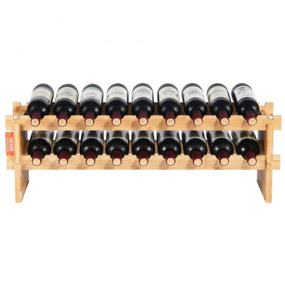 OPX-KWR218 - 33.5" Bamboo 18-Bottle Wine Rack, 2-Tier Freestanding Design