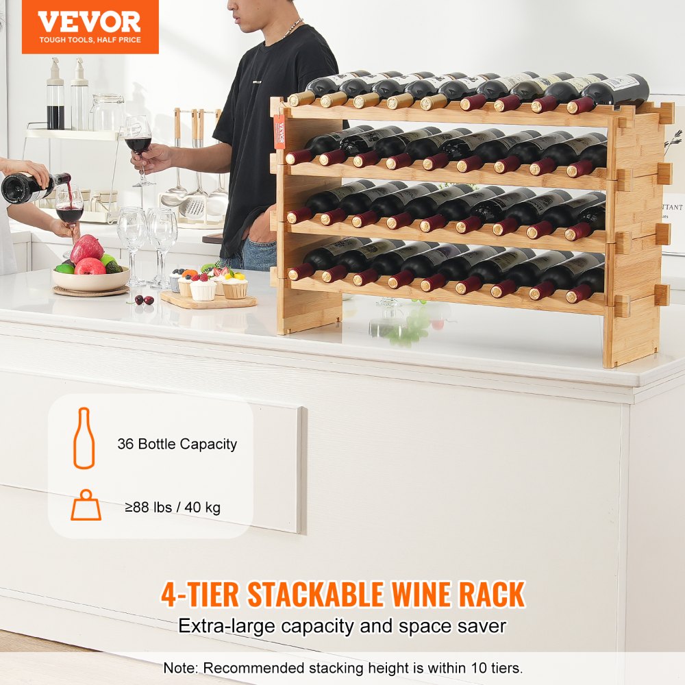 OPX-KWR436 - 33.5x9.8x20.7" Bamboo Wine Rack Holds 36 Bottles