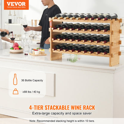 OPX-KWR436 - 33.5x9.8x20.7" Bamboo Wine Rack Holds 36 Bottles