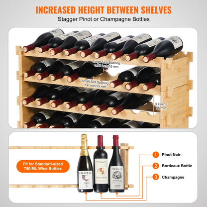 OPX-KWR436 - 33.5x9.8x20.7" Bamboo Wine Rack Holds 36 Bottles