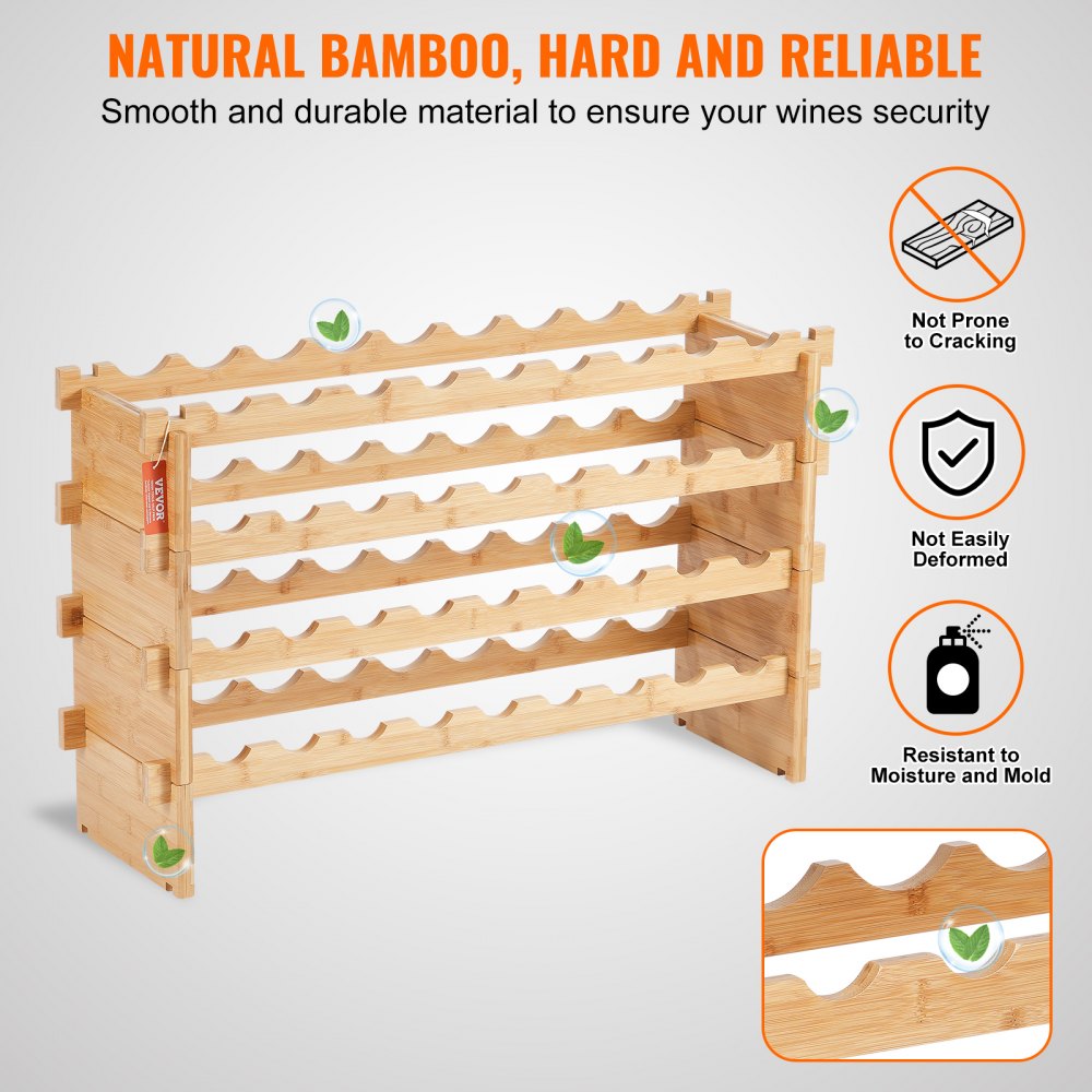 OPX-KWR436 - 33.5x9.8x20.7" Bamboo Wine Rack Holds 36 Bottles
