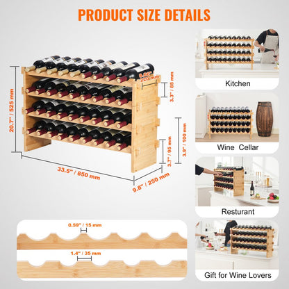 OPX-KWR436 - 33.5x9.8x20.7" Bamboo Wine Rack Holds 36 Bottles