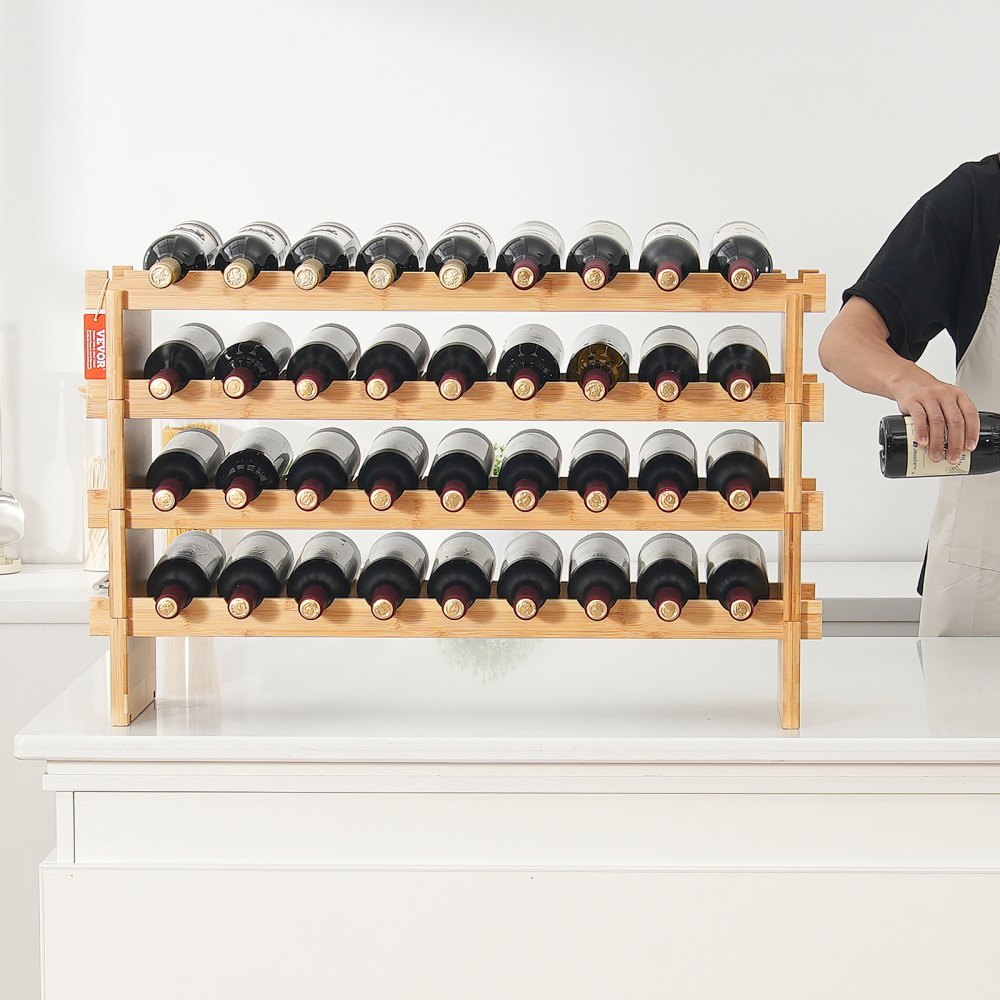 OPX-KWR436 - 33.5x9.8x20.7" Bamboo Wine Rack Holds 36 Bottles
