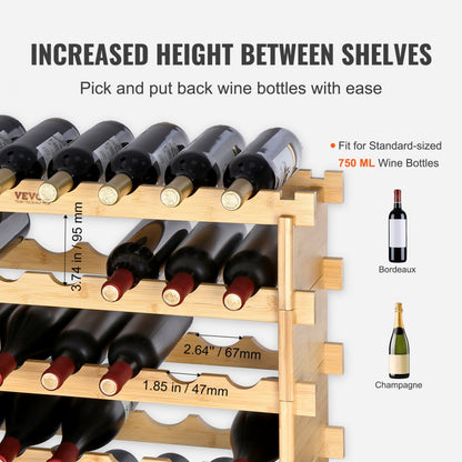 OPX-WR68NR - Stackable 6-Tier Bamboo Wine Rack for 48 Bottles