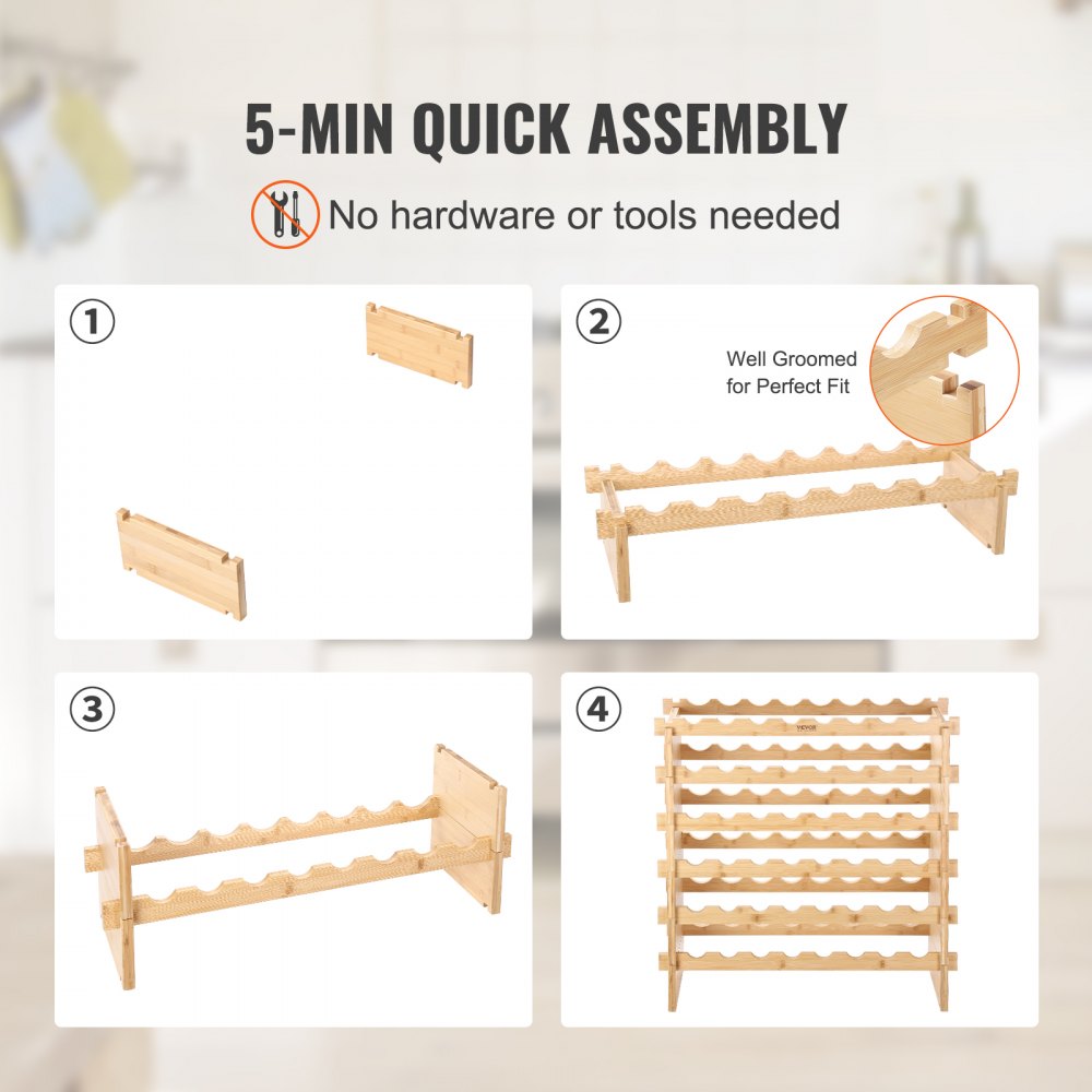 OPX-WR68NR - Stackable 6-Tier Bamboo Wine Rack for 48 Bottles