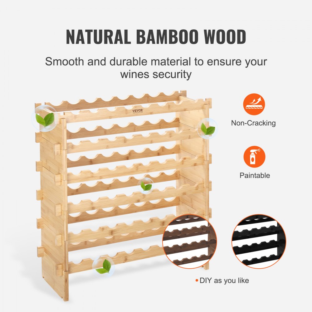 OPX-WR68NR - Stackable 6-Tier Bamboo Wine Rack for 48 Bottles