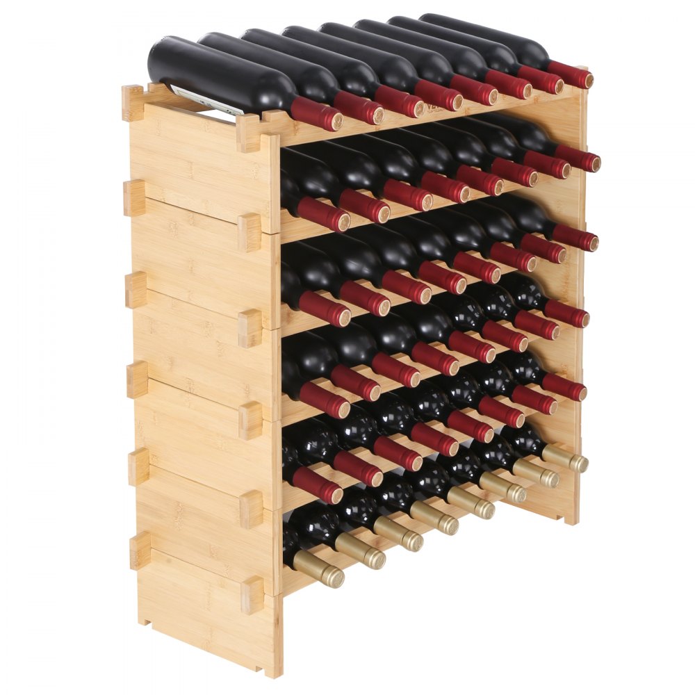 OPX-WR68NR - Stackable 6-Tier Bamboo Wine Rack for 48 Bottles