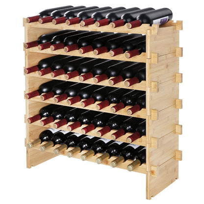 OPX-WR68NR - Stackable 6-Tier Bamboo Wine Rack for 48 Bottles
