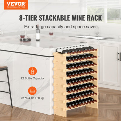 OPX-WR89NR - Elegant 8-Tier Bamboo Wine Rack for 72 Bottles