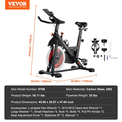 S706 - Magnetic Resistance Exercise Bike with Comfortable Seat and 35lbs Flywheel