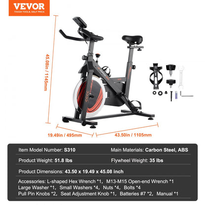 S310 - Durable Carbon Steel Exercise Bike with Magnetic Resistance and Adjustable Features