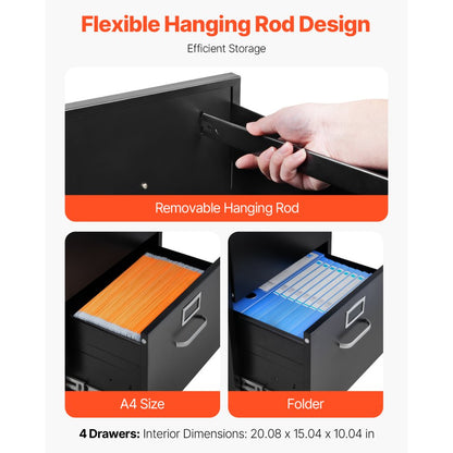 LK53112907 - Durable 4-Drawer Vertical File Cabinet with Lock