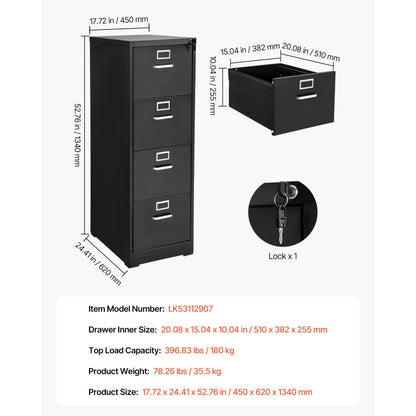 LK53112907 - Durable 4-Drawer Vertical File Cabinet with Lock