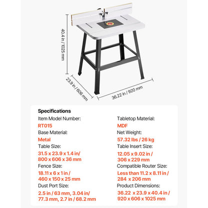 RT015 - 31.5" x 23.9" Router Table with Adjustable Fence and Dust Collection