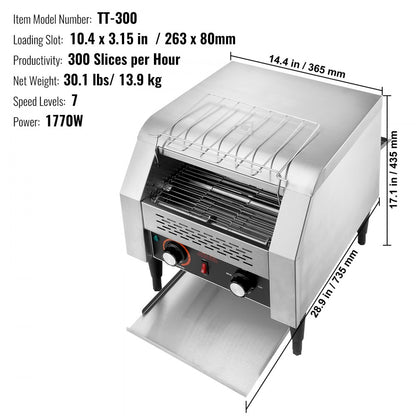 TT-300 - Heavy-Duty Stainless Steel Conveyor Toaster for Commercial Use
