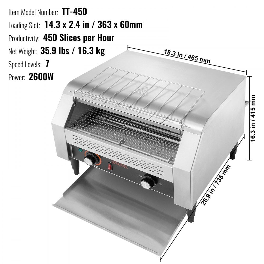 TT-450 - High-Capacity Stainless Steel Conveyor Toaster for 450 Slices Hourly