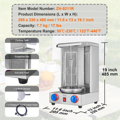 ZH-9211R - Stainless Steel Shawarma Grill Machine for Home & Restaurant Use