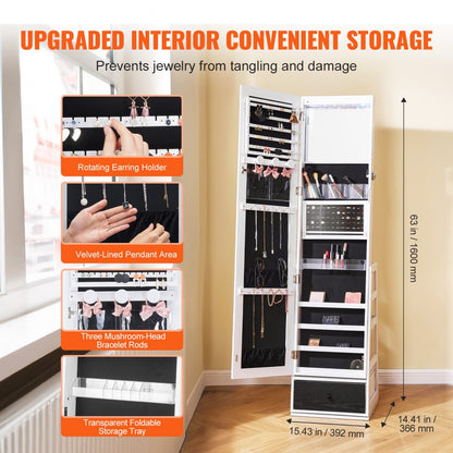 PY-2316SS - 360° Velvet-Lined Jewelry Cabinet & Makeup Mirror with LED Light