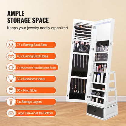 PY-2316SS - 360° Velvet-Lined Jewelry Cabinet & Makeup Mirror with LED Light