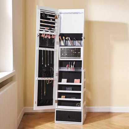 PY-2316SS - 360° Velvet-Lined Jewelry Cabinet & Makeup Mirror with LED Light
