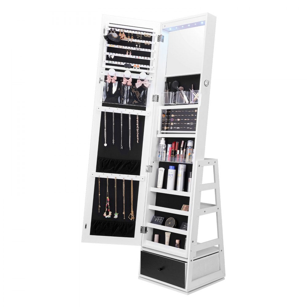 PY-2316SS - 360° Velvet-Lined Jewelry Cabinet & Makeup Mirror with LED Light