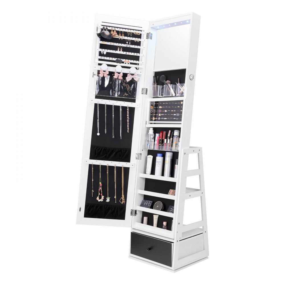 PY-2316SS - 360° Velvet-Lined Jewelry Cabinet & Makeup Mirror with LED Light