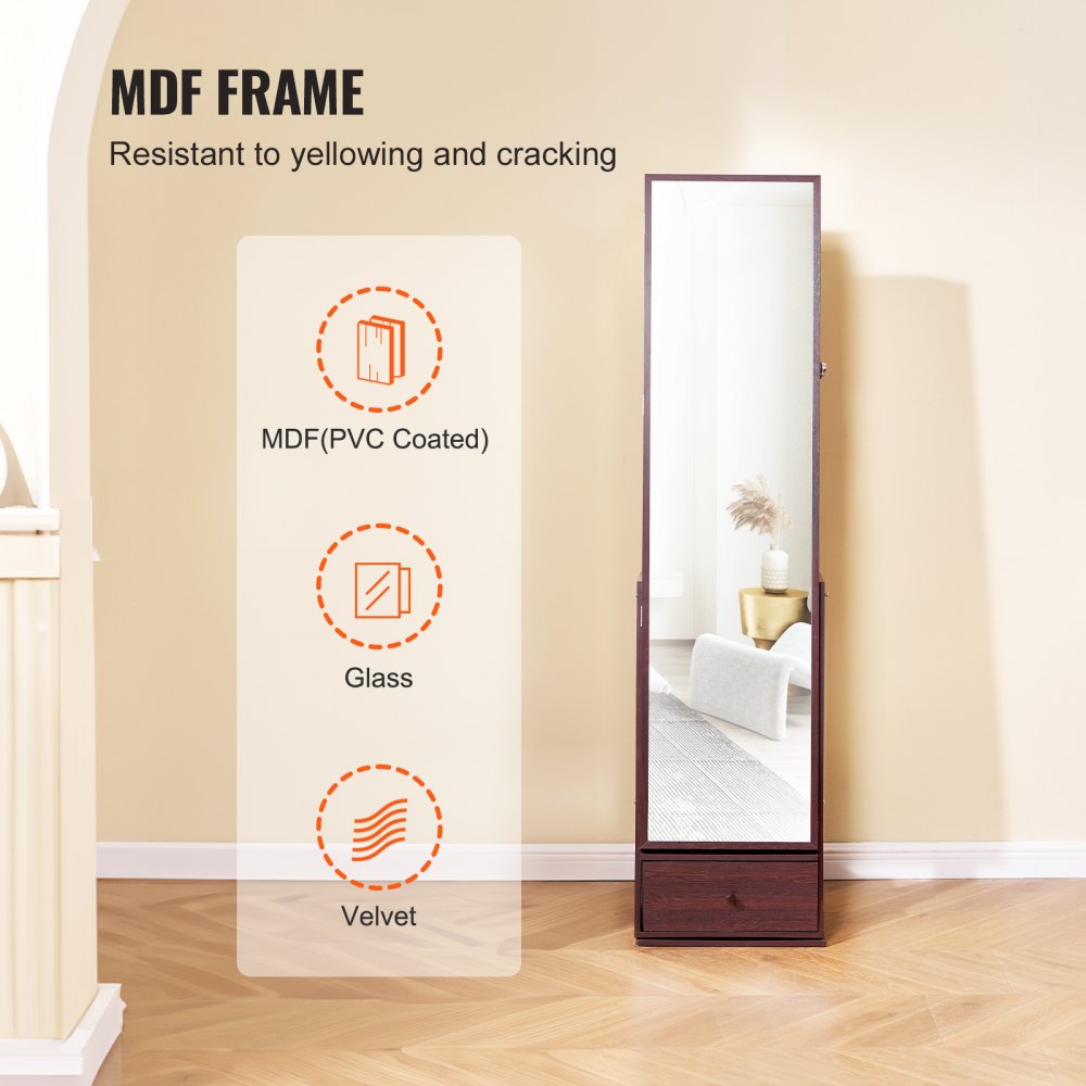 PY-2317SS - 360° Full-Length Mirror Jewelry Cabinet with Ample Storage
