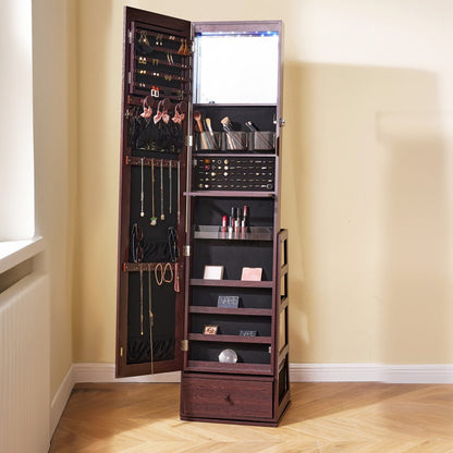 PY-2317SS - 360° Full-Length Mirror Jewelry Cabinet with Ample Storage