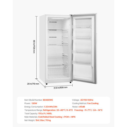 BD480WE - 17 Cu.Ft Frost Free Upright Freezer with Adjustable Shelves