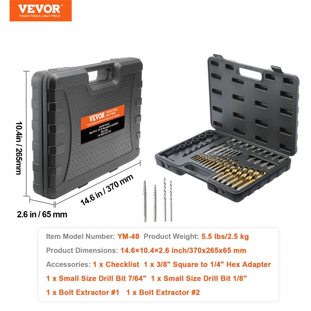 YM-48 - 48-Piece Bolt Screw Extractor Set for Automotive & Home Repairs