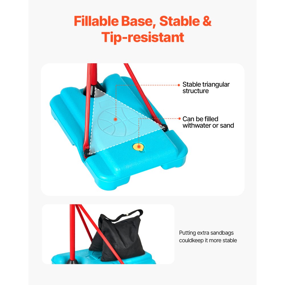 2011 - Adjustable Kids Basketball Hoop 3.4' to 6.2' with Stable Base