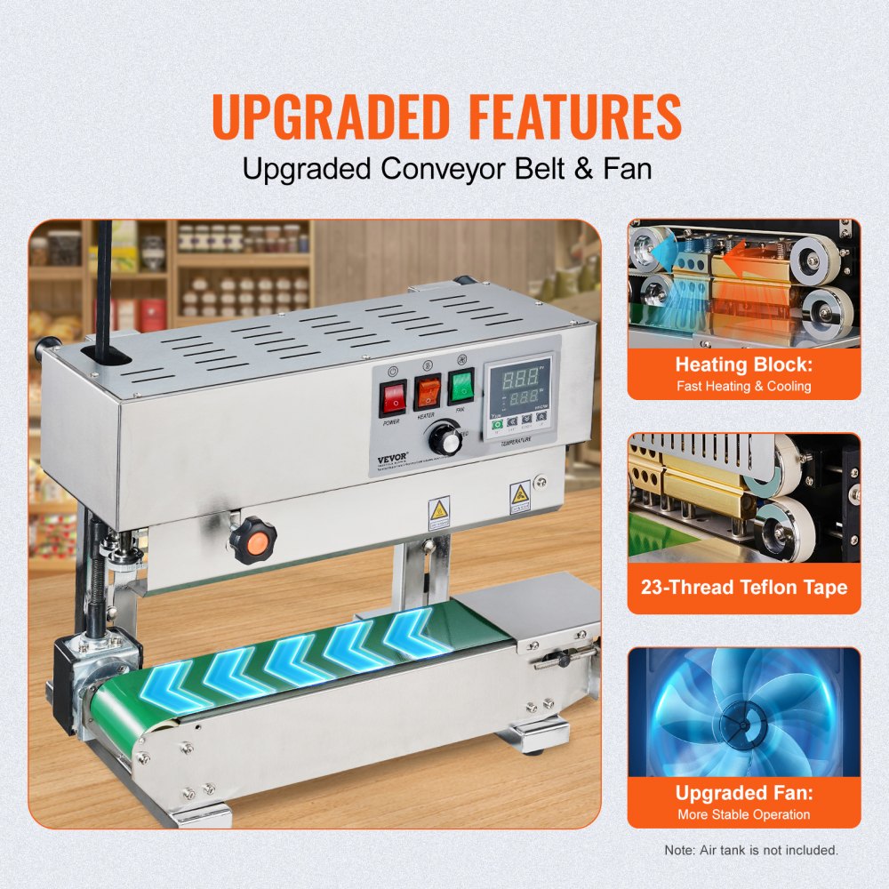 900MLS - Stainless Steel Continuous Bag Sealer, 16 m/min Speed, 600W Power