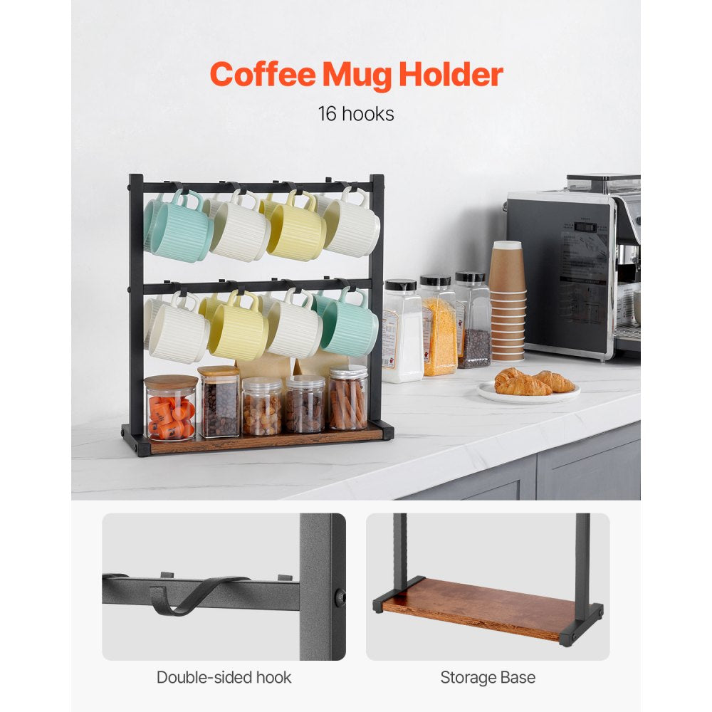 MUG-XM002 - Stylish 16 Hook Coffee Mug Rack with Wood Base Organizer
