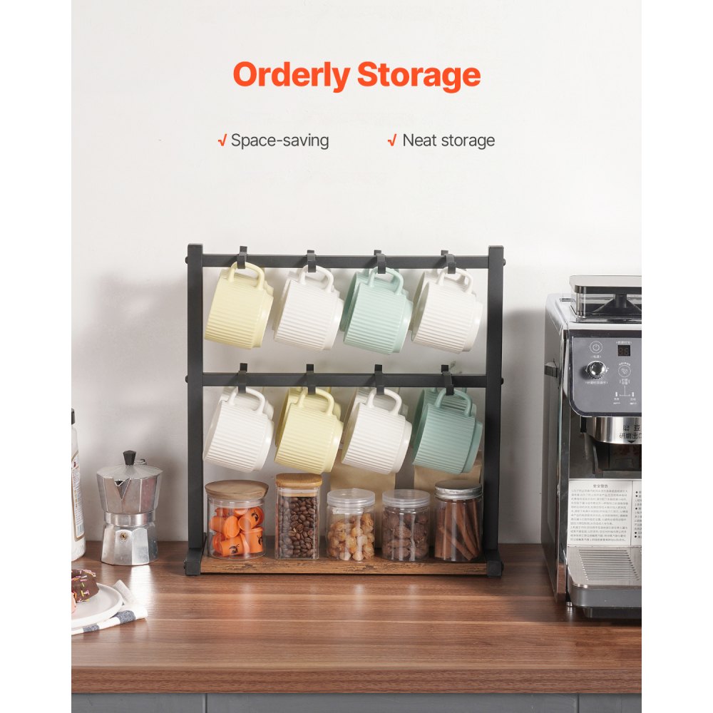 MUG-XM002 - Stylish 16 Hook Coffee Mug Rack with Wood Base Organizer