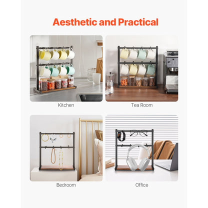 MUG-XM002 - Stylish 16 Hook Coffee Mug Rack with Wood Base Organizer