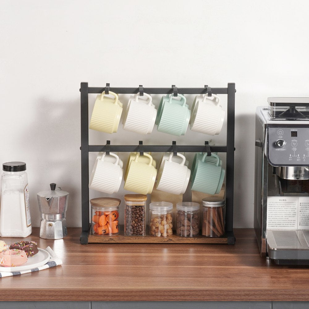 MUG-XM002 - Stylish 16 Hook Coffee Mug Rack with Wood Base Organizer